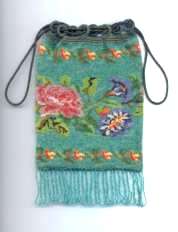 Micro-Beaded Teal Floral Reticule - 1800's - MINT Condition!